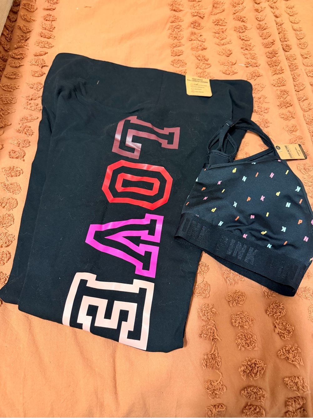 Victorias Secret PINK Black Logo leggings & Sports Bra Set w/ a hoodie ALL 3-pcs